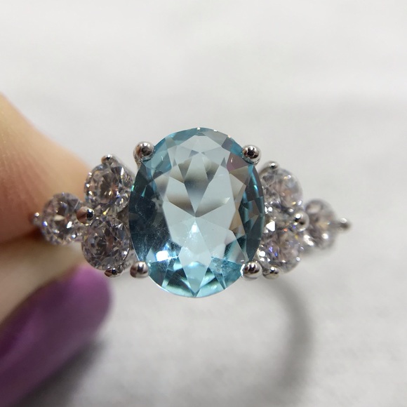 Jewelry - NEW 925 Sterling Silver Aquamarine Zircon Ring M
